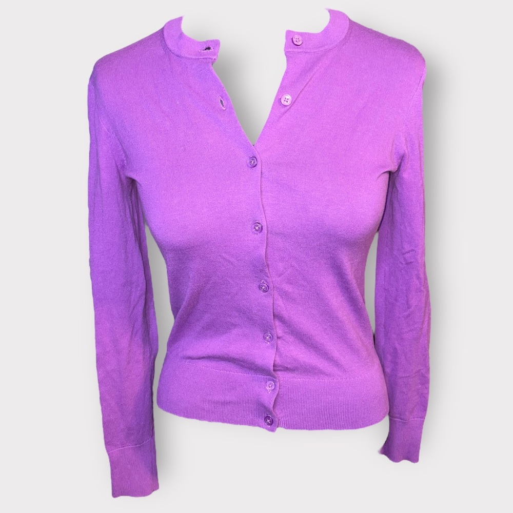 J. Crew Purple Cardigan Sweater with V-neck and Long Sleeves